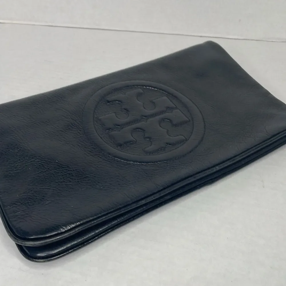 Tory Burch Reva black leather chain shoulder clutch bag
